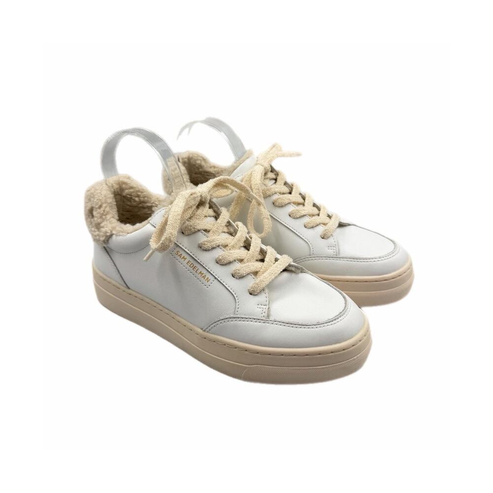 Sam Edelman Wess White Cream Faux Shearling Cozy Lace-Up Platform Warm Sneakers